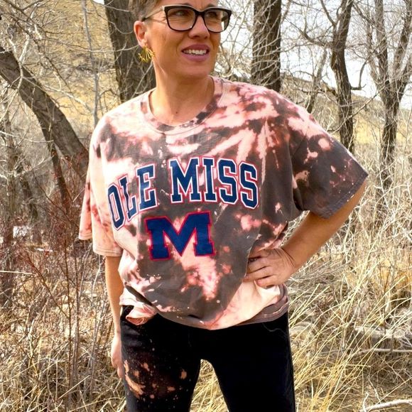 Other - Unisex Custom Bleach Tie Dye Ole Miss Collegiate University Sport Tee Size XL